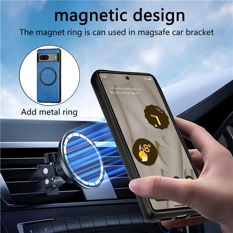 Cell Phone Case Compatible with MagSafe for Google Pixel 7a , PU Leather Coated PC+TPU Cover - Black
