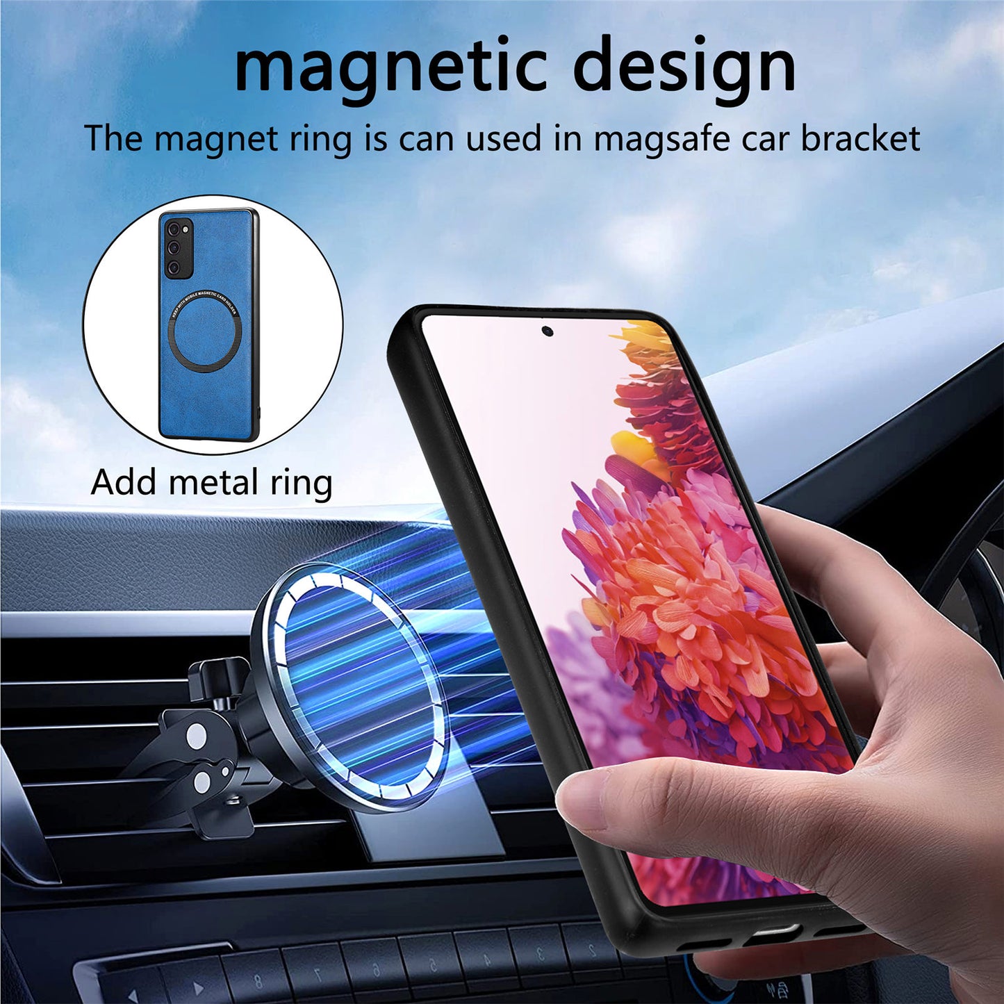 For Samsung Galaxy S20 FE 5G / S20 FE / S20 FE 2022 / S20 Lite Phone Case Compatible with MagSafe Leather Coated PC+TPU Cover - Green