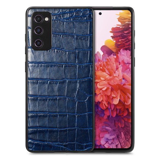 For Samsung Galaxy S20 FE 5G / S20 FE 4G / S20 FE 2022 / S20 Lite Precise Cutout Phone Case Crocodile Texture PU Leather Coated TPU Cover - Blue