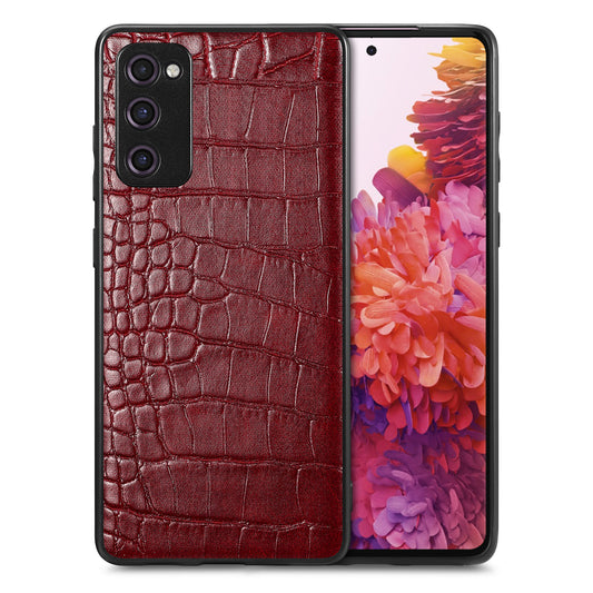 For Samsung Galaxy S20 FE 5G / S20 FE 4G / S20 FE 2022 / S20 Lite Precise Cutout Phone Case Crocodile Texture PU Leather Coated TPU Cover - Wine Red