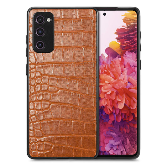 For Samsung Galaxy S20 FE 5G / S20 FE 4G / S20 FE 2022 / S20 Lite Precise Cutout Phone Case Crocodile Texture PU Leather Coated TPU Cover - Brown