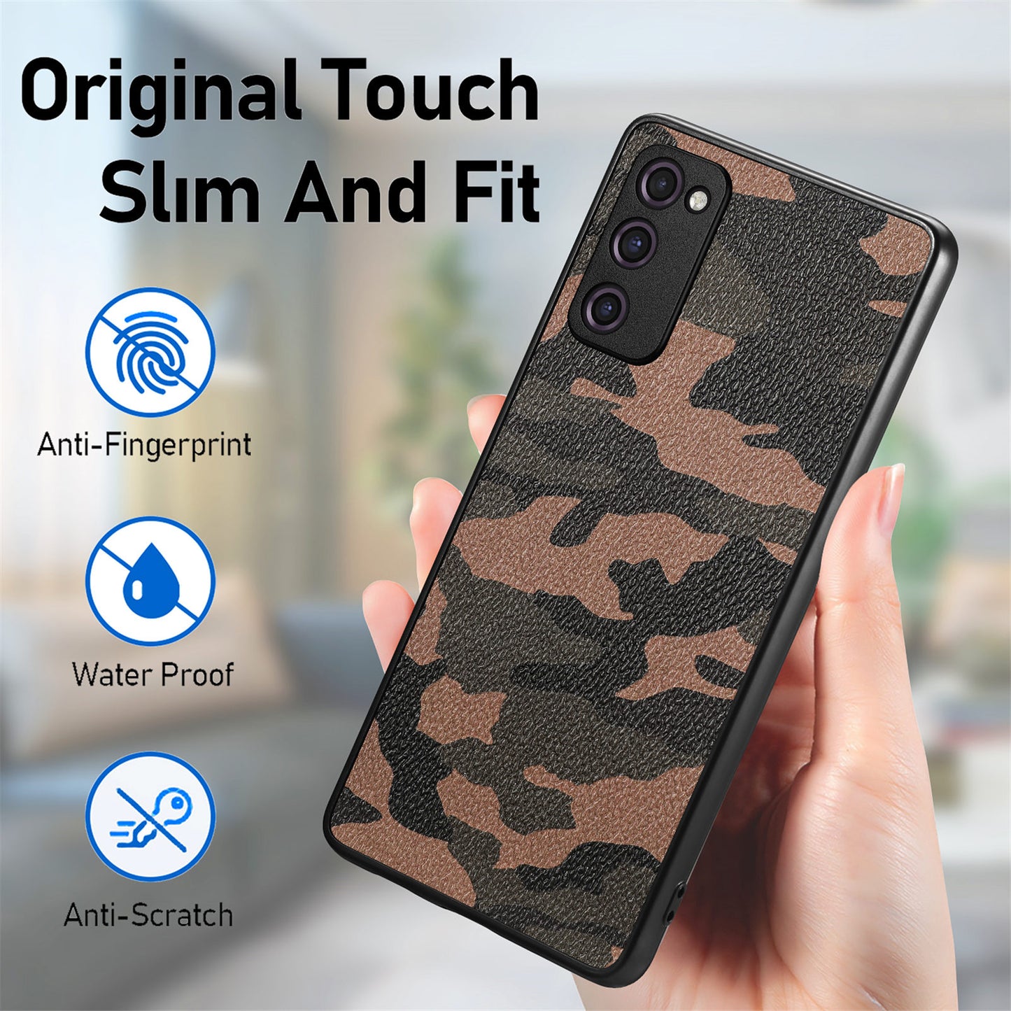 For Samsung Galaxy S20 FE 5G / S20 FE / S20 FE 2022 / S20 Lite Camouflage Pattern Leather Coated PC+TPU Cover Phone Case - Brown