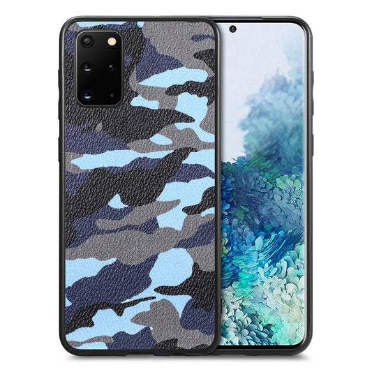 For Samsung Galaxy S20 Plus 5G / 4G Camouflage Pattern Leather Coated PC+TPU Case Protective Phone Cover - Blue