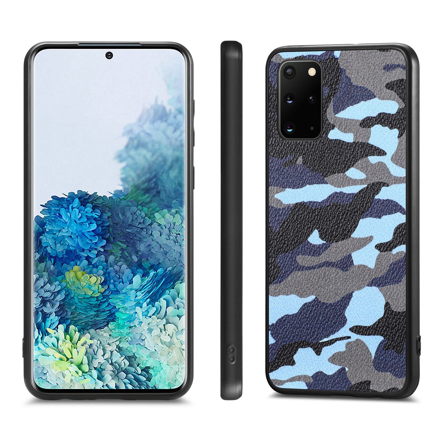 For Samsung Galaxy S20 Plus 5G / 4G Camouflage Pattern Leather Coated PC+TPU Case Protective Phone Cover - Blue