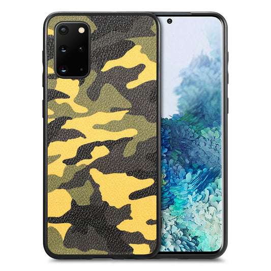 For Samsung Galaxy S20 Plus 5G / 4G Camouflage Pattern Leather Coated PC+TPU Case Protective Phone Cover - Yellow