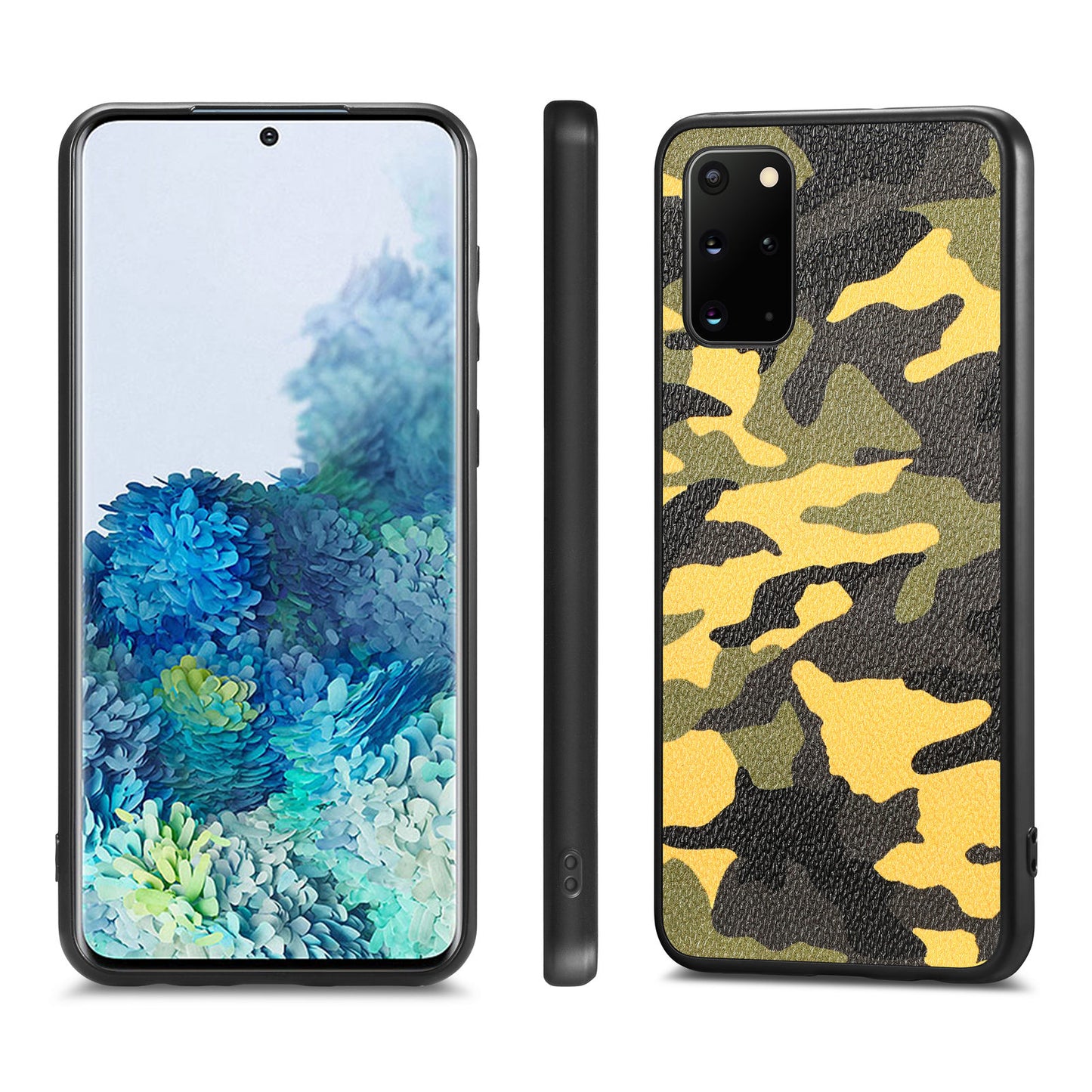 For Samsung Galaxy S20 Plus 5G / 4G Camouflage Pattern Leather Coated PC+TPU Case Protective Phone Cover - Yellow