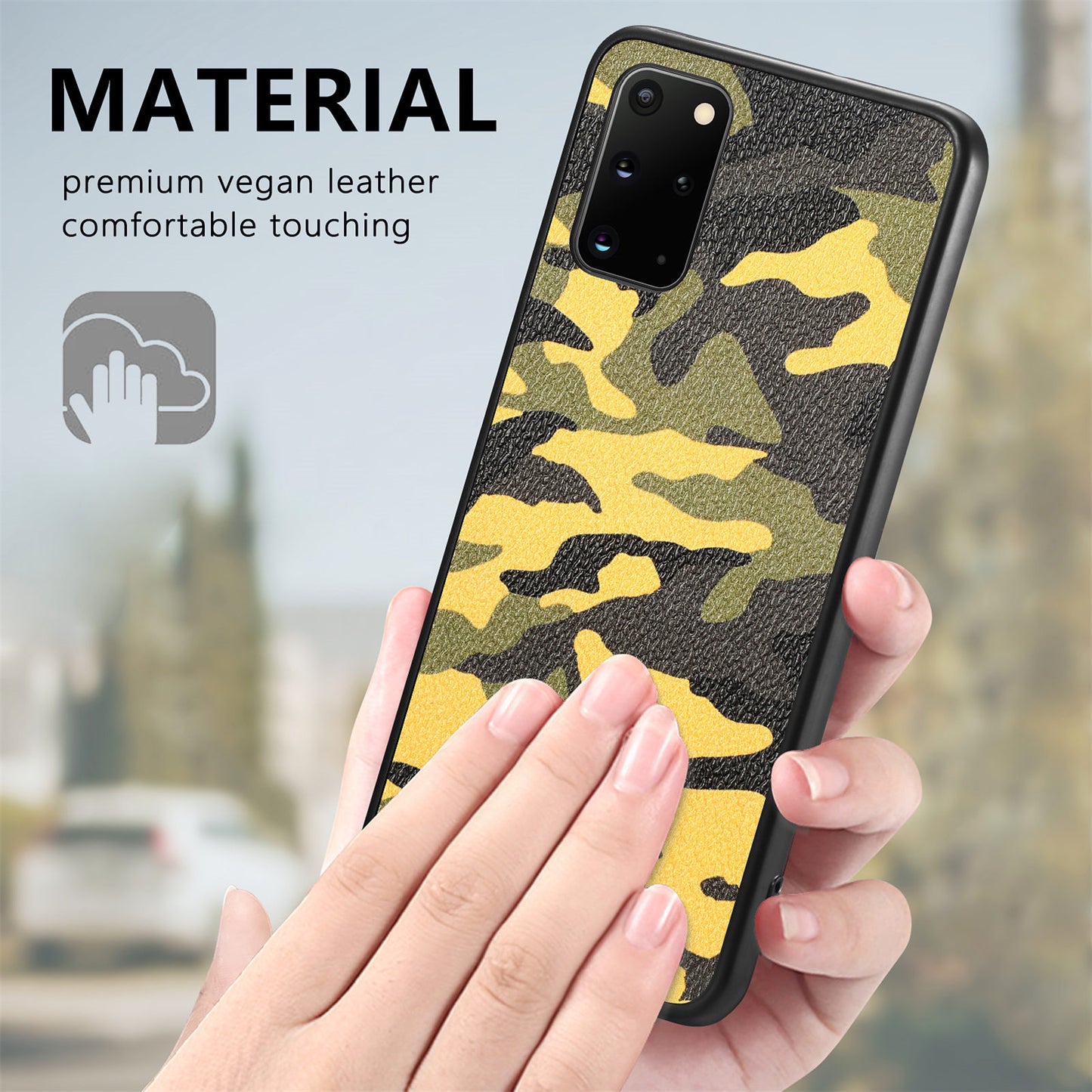 For Samsung Galaxy S20 Plus 5G / 4G Camouflage Pattern Leather Coated PC+TPU Case Protective Phone Cover - Yellow