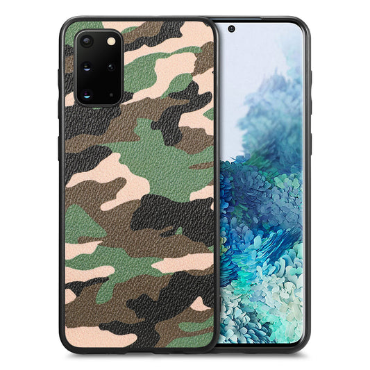 For Samsung Galaxy S20 Plus 5G / 4G Camouflage Pattern Leather Coated PC+TPU Case Protective Phone Cover - Green