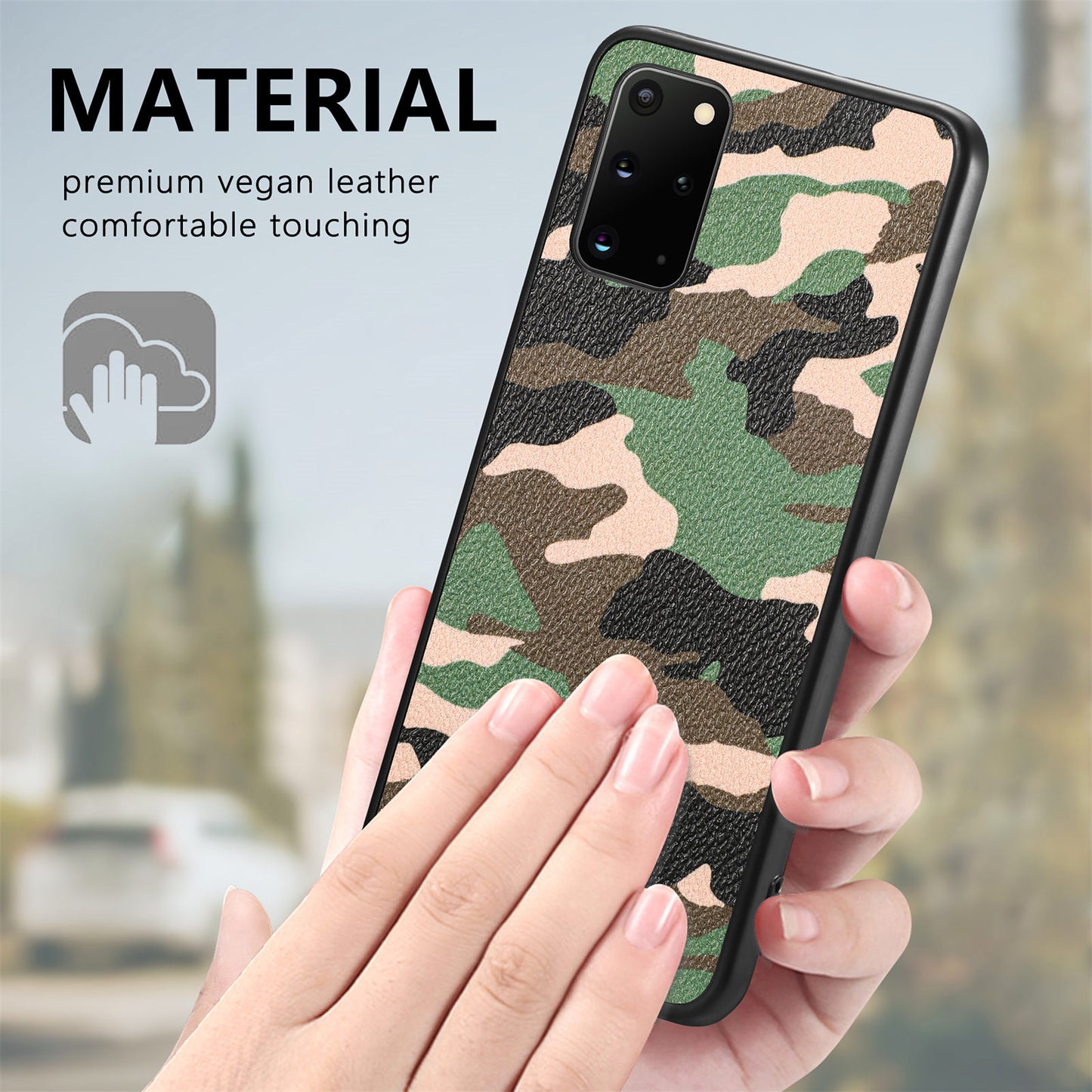 For Samsung Galaxy S20 Plus 5G / 4G Camouflage Pattern Leather Coated PC+TPU Case Protective Phone Cover - Green