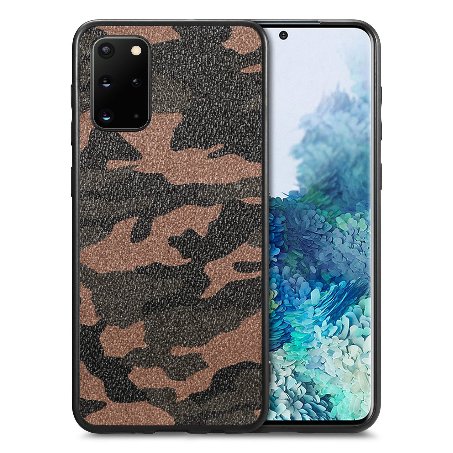 For Samsung Galaxy S20 Plus 5G / 4G Camouflage Pattern Leather Coated PC+TPU Case Protective Phone Cover - Brown