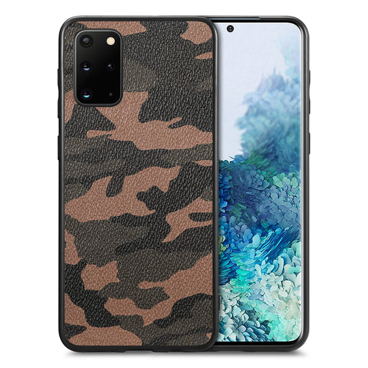 For Samsung Galaxy S20 Plus 5G / 4G Camouflage Pattern Leather Coated PC+TPU Case Protective Phone Cover - Brown