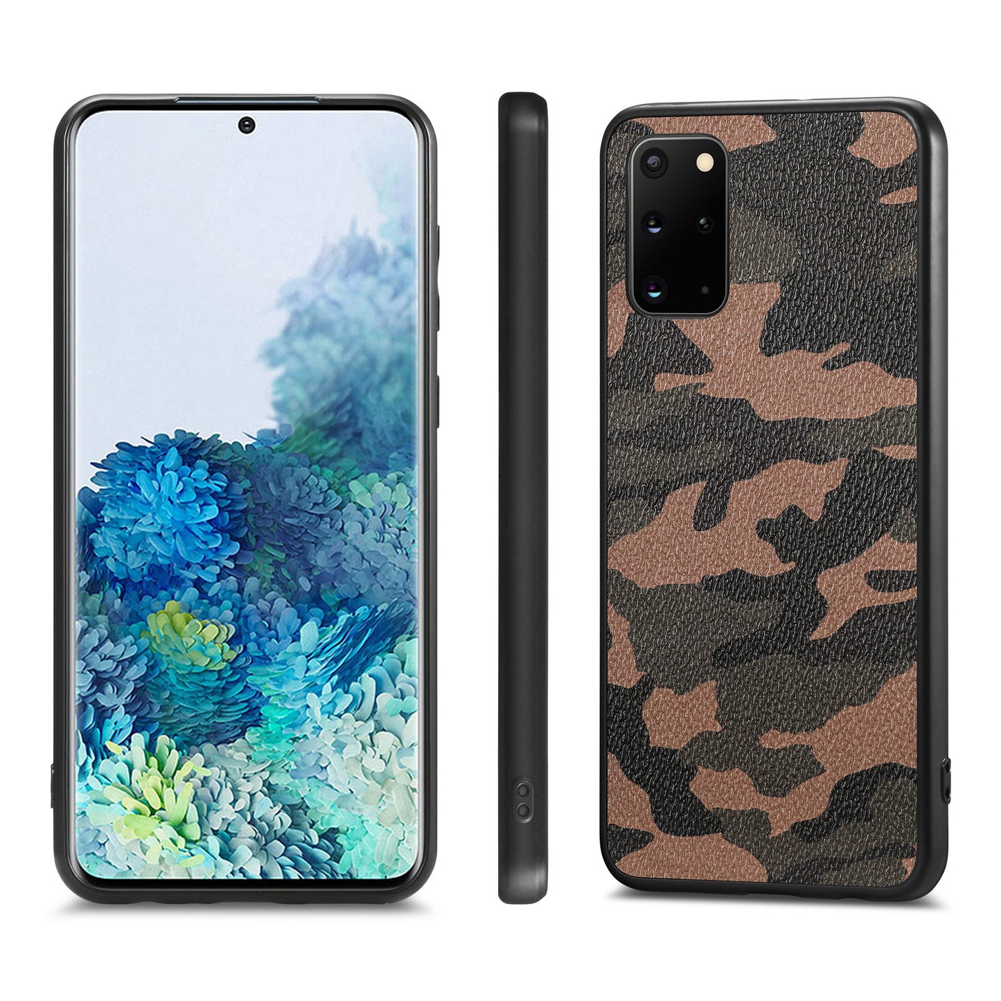 For Samsung Galaxy S20 Plus 5G / 4G Camouflage Pattern Leather Coated PC+TPU Case Protective Phone Cover - Brown