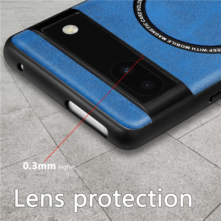For Google Pixel 6a Drop-proof Phone Case Compatible with MagSafe PU Leather Coated PC+TPU Phone Cover - Black