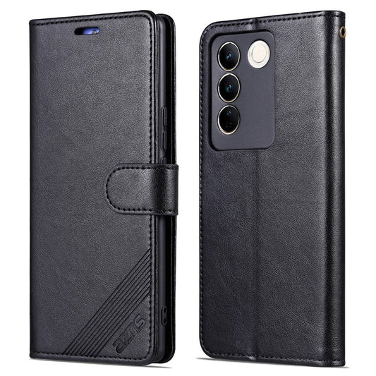 AZNS Leather Wallet Case for vivo S16 / S16 Pro, Stand Anti-drop Cell Phone Cover - Black