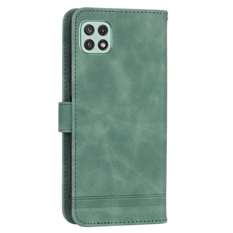 DIERFENG DF-03 Stand Phone Case for Samsung Galaxy A22 5G (EU Version), Lines Imprinted PU Leather Wallet Cover - Green
