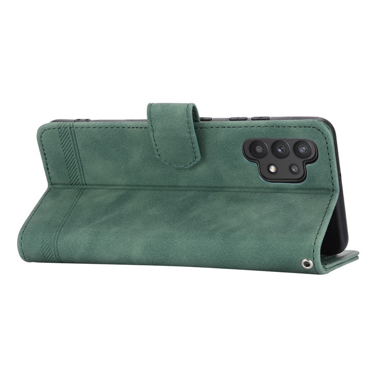 DIERFENG DF-03 PU Leather Phone Cover for Samsung Galaxy A32 4G (EU Version), Stand Wallet Lines Imprinted Case - Green