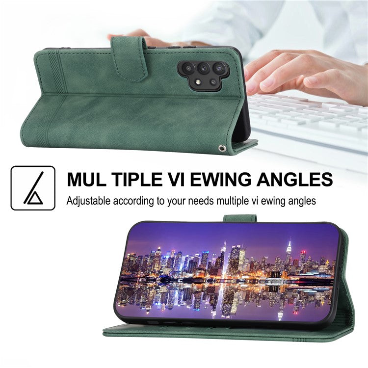 DIERFENG DF-03 PU Leather Phone Cover for Samsung Galaxy A32 4G (EU Version), Stand Wallet Lines Imprinted Case - Green