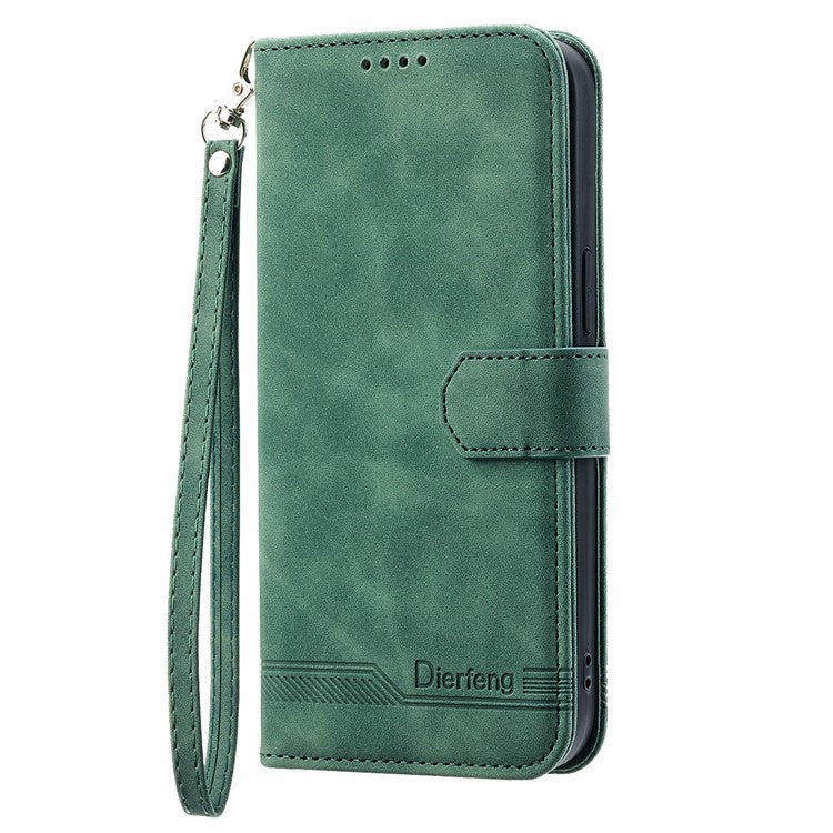 DIERFENG DF-03 PU Leather Phone Cover for Samsung Galaxy A32 4G (EU Version), Stand Wallet Lines Imprinted Case - Green
