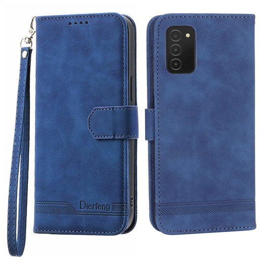 DIERFENG DF-03 Leather Case for Samsung Galaxy A03s (164.2 x 75.9 x 9.1mm), Stand Wallet Lines Imprinted Cell Phone Cover - Blue