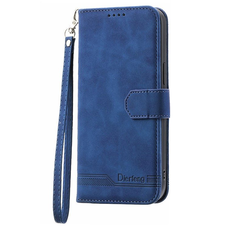 DIERFENG DF-03 Leather Case for Samsung Galaxy A03s (164.2 x 75.9 x 9.1mm), Stand Wallet Lines Imprinted Cell Phone Cover - Blue