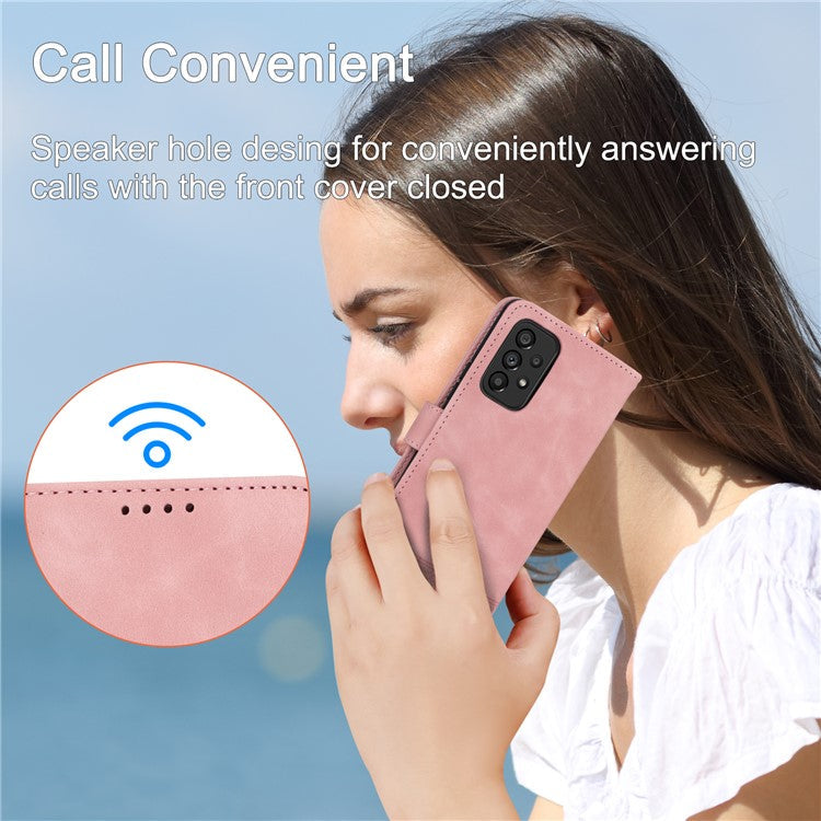 DIERFENG DF-03 Phone Wallet Case for Samsung Galaxy A53 5G, PU Leather Stand Lines Imprinted Phone Cover - Pink