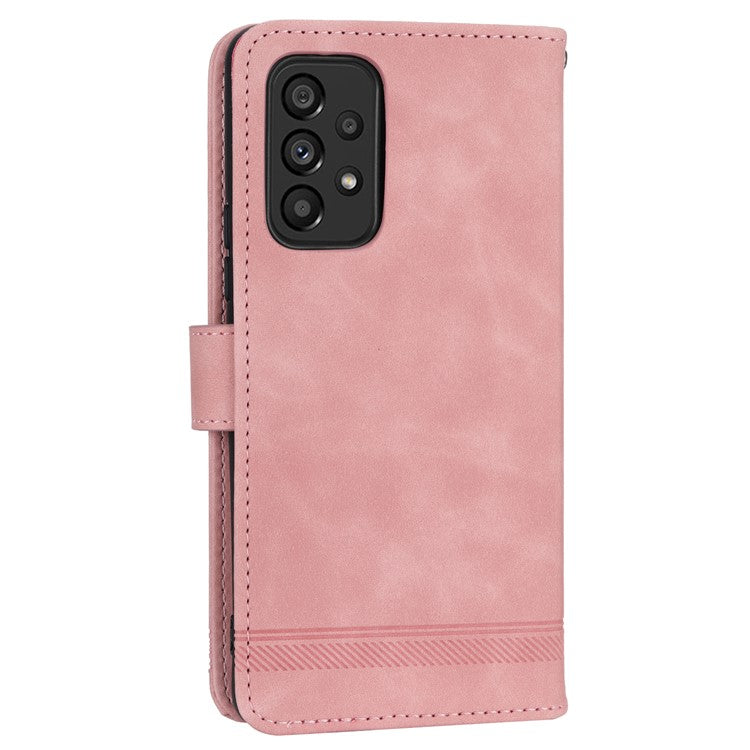 DIERFENG DF-03 Phone Wallet Case for Samsung Galaxy A53 5G, PU Leather Stand Lines Imprinted Phone Cover - Pink