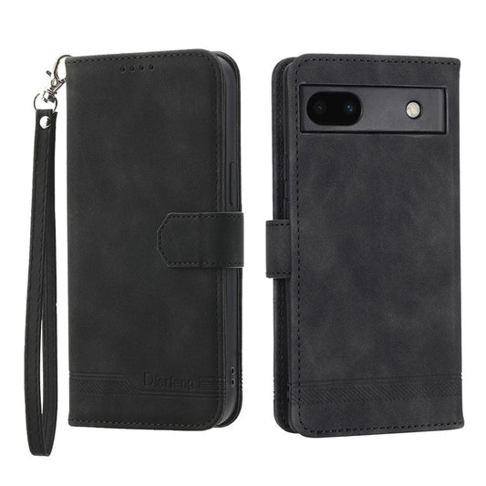 DIERFENG Anti-drop PU Leather Phone Case for Google Pixel 6a, DF-03 Lines Imprinted Scratch-resistant Phone Cover Stand Wallet - Black