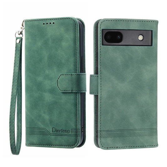 DIERFENG Anti-drop PU Leather Phone Case for Google Pixel 6a, DF-03 Lines Imprinted Scratch-resistant Phone Cover Stand Wallet - Green