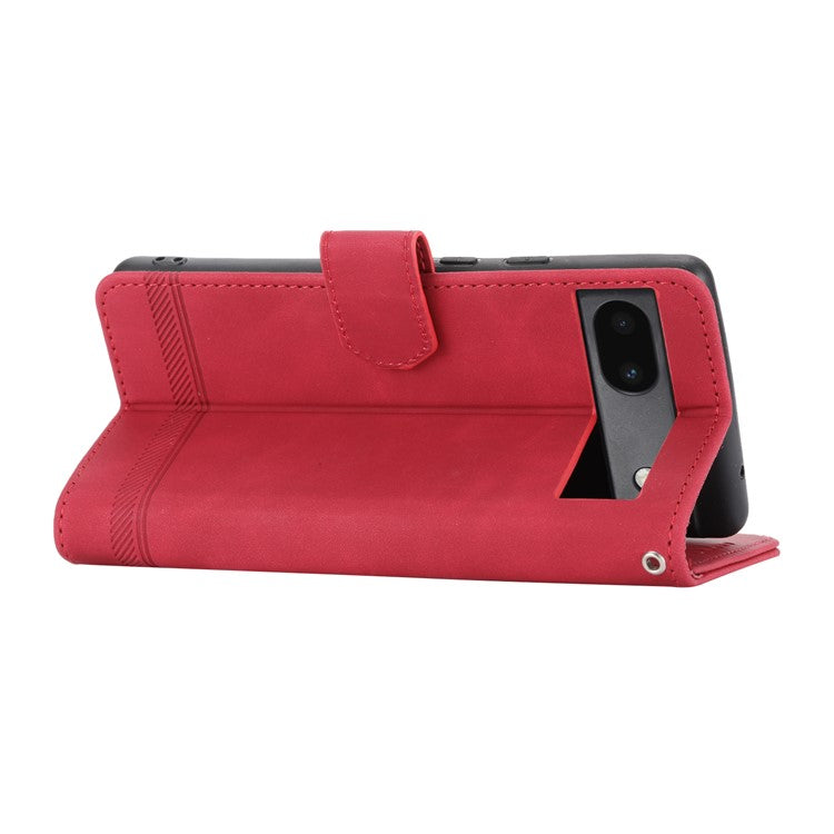 DIERFENG Anti-drop PU Leather Phone Case for Google Pixel 6a, DF-03 Lines Imprinted Scratch-resistant Phone Cover Stand Wallet - Red