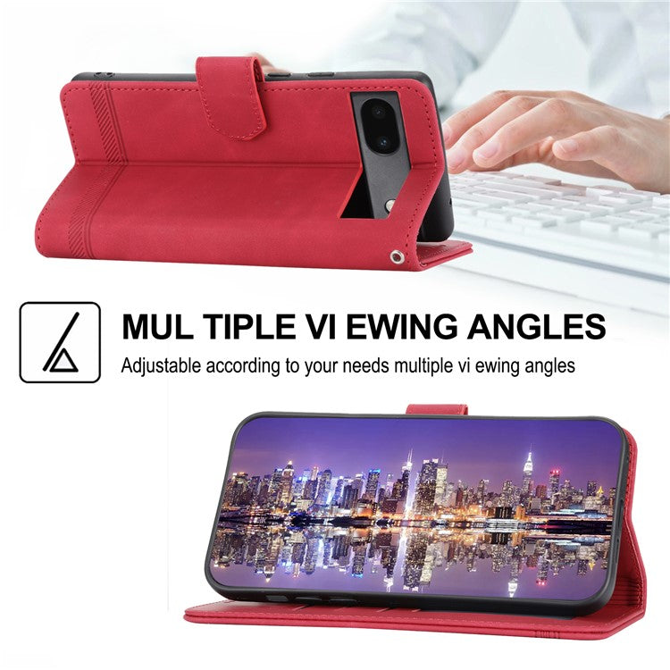 DIERFENG Anti-drop PU Leather Phone Case for Google Pixel 6a, DF-03 Lines Imprinted Scratch-resistant Phone Cover Stand Wallet - Red