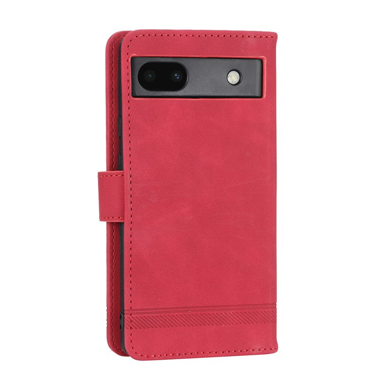 DIERFENG Anti-drop PU Leather Phone Case for Google Pixel 6a, DF-03 Lines Imprinted Scratch-resistant Phone Cover Stand Wallet - Red