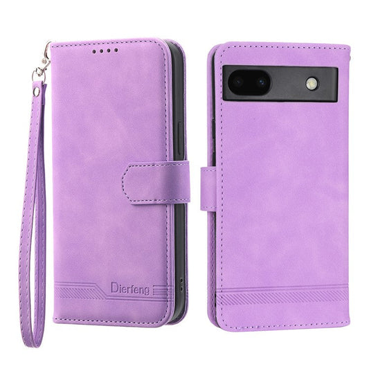 DIERFENG Anti-drop PU Leather Phone Case for Google Pixel 6a, DF-03 Lines Imprinted Scratch-resistant Phone Cover Stand Wallet - Purple