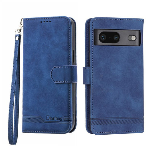 DIERFENG for Google Pixel 7 5G Shockproof Phone Case DF-03 Flip Leather Cell Phone Cover Stand Wallet - Blue