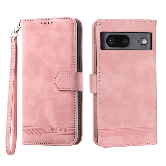 DIERFENG for Google Pixel 7 5G Shockproof Phone Case DF-03 Flip Leather Cell Phone Cover Stand Wallet - Pink