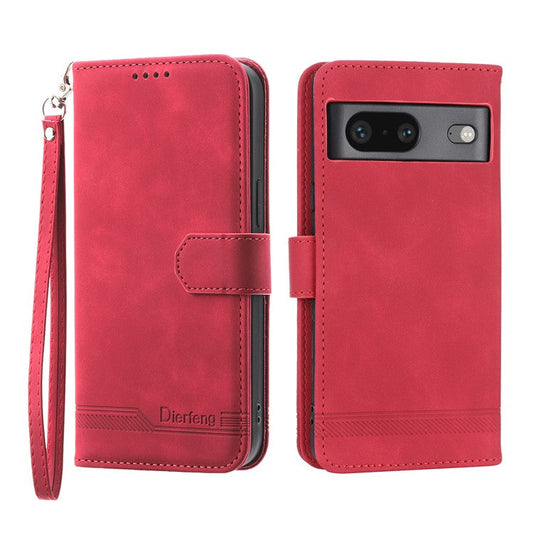 DIERFENG for Google Pixel 7 5G Shockproof Phone Case DF-03 Flip Leather Cell Phone Cover Stand Wallet - Red