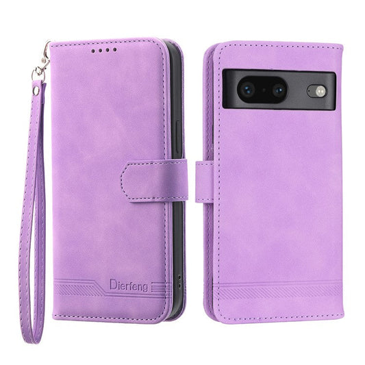 DIERFENG for Google Pixel 7 5G Shockproof Phone Case DF-03 Flip Leather Cell Phone Cover Stand Wallet - Purple