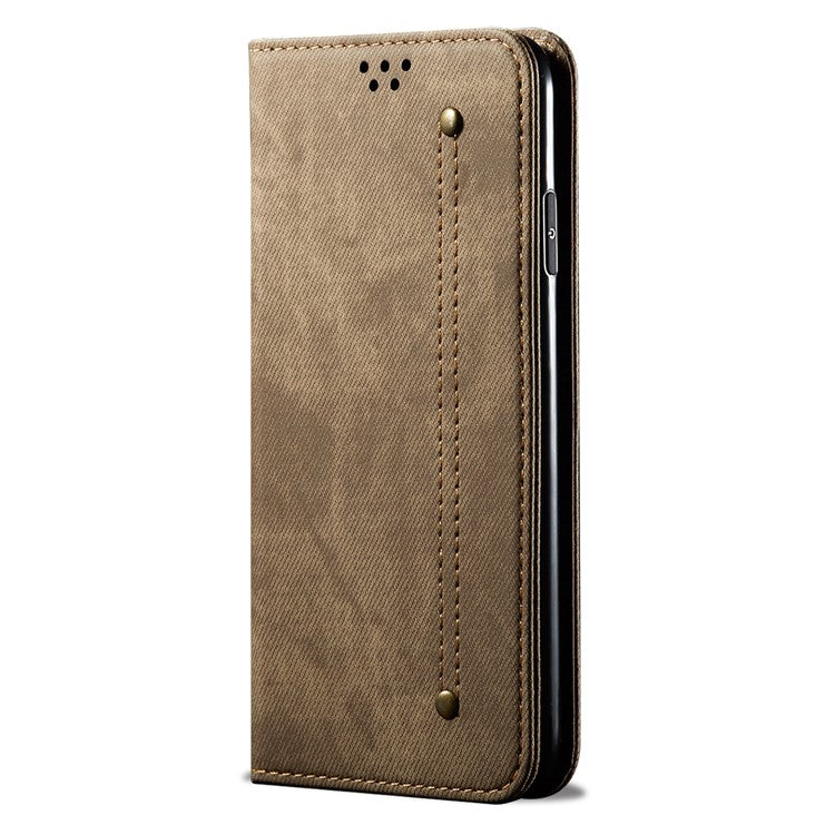 PU Leather Phone Stand Case for OnePlus 11 5G, Jeans Cloth Texture Cell Phone Wallet Cover - Khaki
