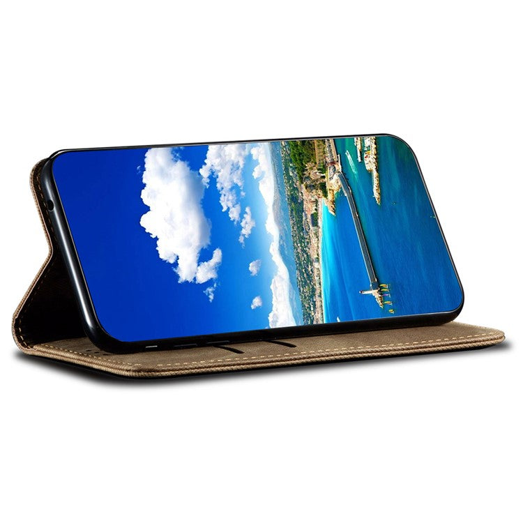 Phone Leather Case for OnePlus Ace 2 5G / 11R 5G, Jeans Cloth Texture PU Leather Wallet Stand Phone Cover - Khaki