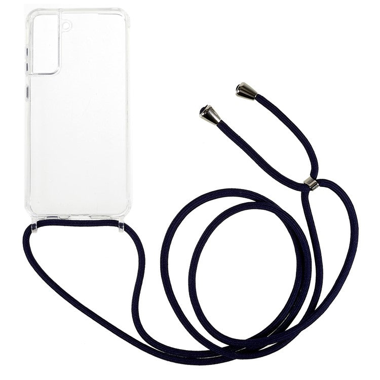 For Samsung Galaxy S21 FE 5G TPU+Acrylic Phone Cover Drop-proof Clear Case with Adjustable Lanyard - Dark Blue