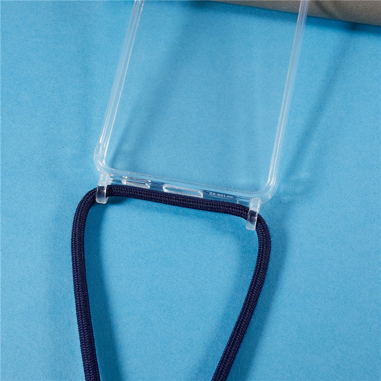 For Samsung Galaxy S21 FE 5G TPU+Acrylic Phone Cover Drop-proof Clear Case with Adjustable Lanyard - Dark Blue