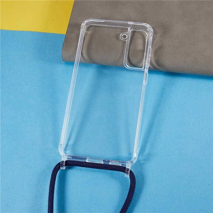 For Samsung Galaxy S21 FE 5G TPU+Acrylic Phone Cover Drop-proof Clear Case with Adjustable Lanyard - Dark Blue