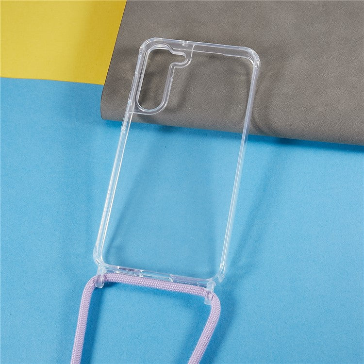 For Samsung Galaxy S23+ Clear Phone Case Long Lanyard TPU+Acrylic Protective Cover - Purple