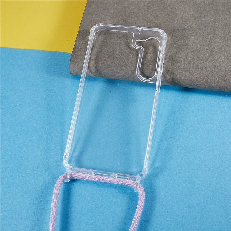 For Samsung Galaxy S23+ Clear Phone Case Long Lanyard TPU+Acrylic Protective Cover - Purple
