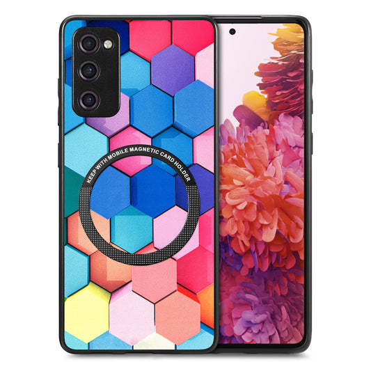 For Samsung Galaxy S20 FE 4G / FE 5G / S20 Lite / S20 FE 2022 PC+TPU+PU Leather Slim Cover Metal Ring Pattern Printing Phone Case - Colorful Honeycomb