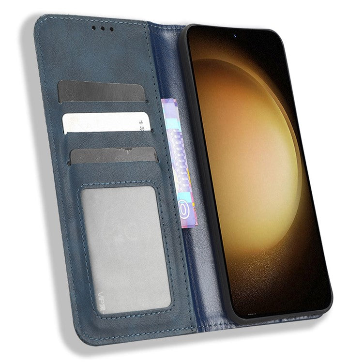 Phone Cover for Samsung Galaxy S23+, Retro Texture Flip Leather Wallet Case Protective Phone Cover - Blue