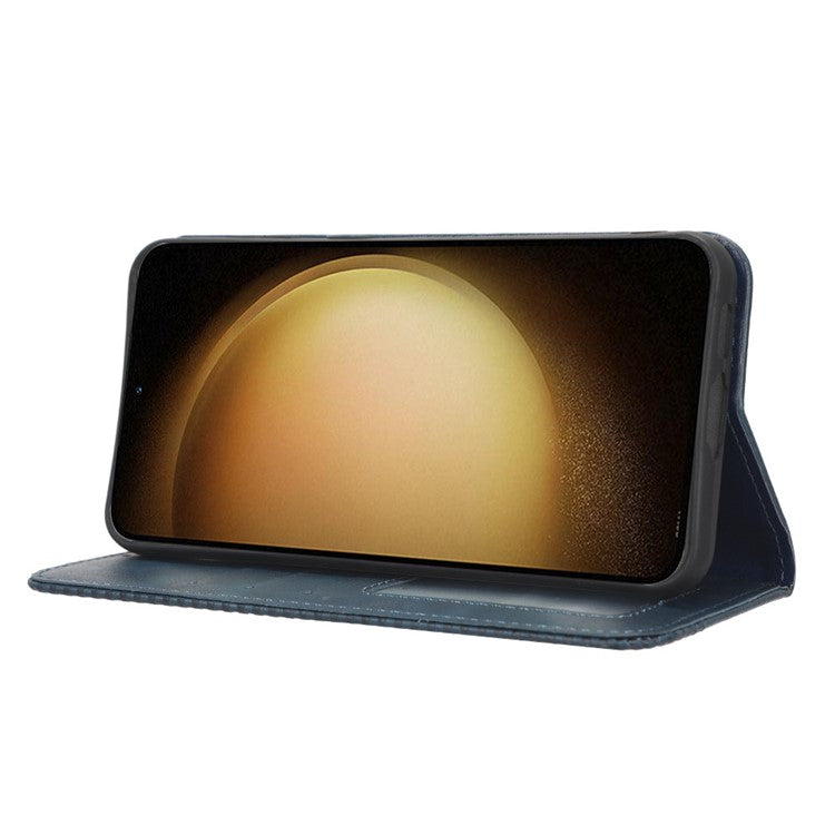 Phone Cover for Samsung Galaxy S23+, Retro Texture Flip Leather Wallet Case Protective Phone Cover - Blue