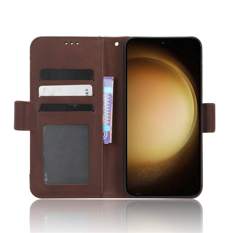 Wallet Flip Cover for Samsung Galaxy S23+, PU Leather Phone Case Multiple Card Slots Stand Shell - Brown