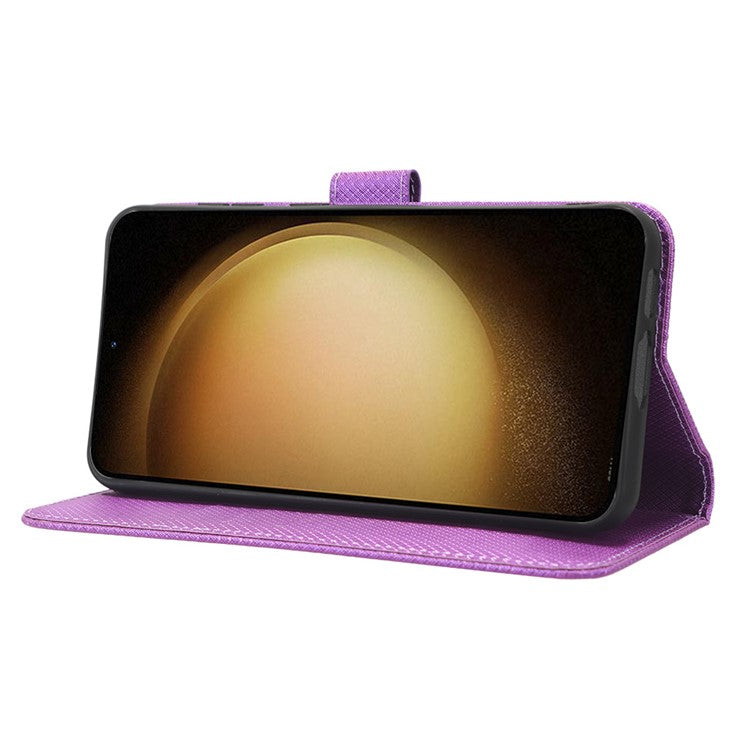 Wallet Stand Phone Case for Samsung Galaxy S23+, Anti-scratch Diamond Texture PU Leather Phone Cover - Purple