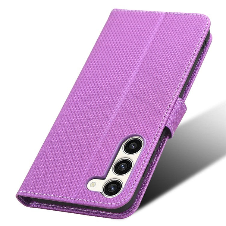 Wallet Stand Phone Case for Samsung Galaxy S23+, Anti-scratch Diamond Texture PU Leather Phone Cover - Purple