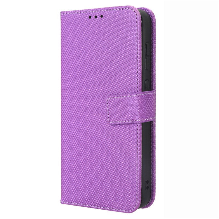 Wallet Stand Phone Case for Samsung Galaxy S23+, Anti-scratch Diamond Texture PU Leather Phone Cover - Purple